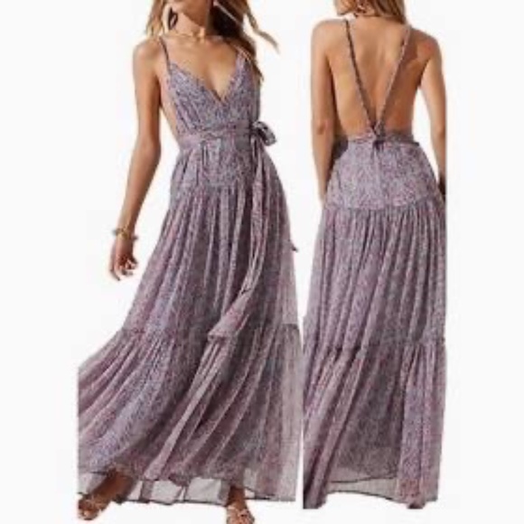 ASTR The Label Eartha Blue Floral Chiffon Flowy Maxi Dress Sz S - Picture 1 of 8